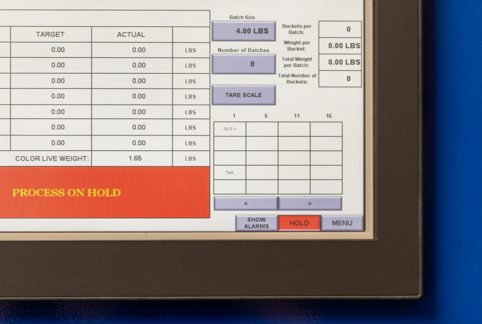 Bag Filling System Interface Screen